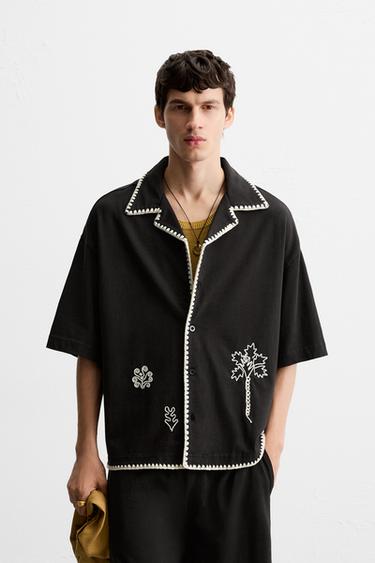 CONTRAST EMBROIDERY SHIRT - Black by Zara