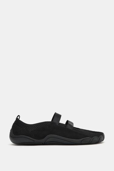 Zara ELASTIC STRAP BALLET FLATS - Black
