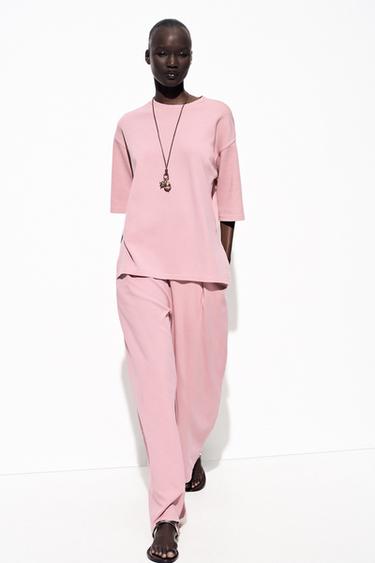 WASHED-EFFECT INTERLOCK TROUSERS - Dusty pink by Zara