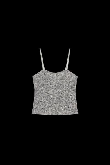 ZW COLLECTION SHIMMER TOP - Blue / Grey by Zara - Image 0