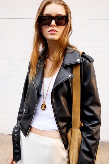 Zara FAUX LEATHER BIKER JACKET - Black