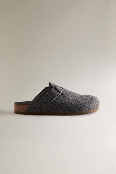 BUCKLED FELT MULE CLOG SLIPPERS - Grey by Zara - Image 0