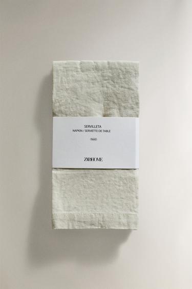 PACK OF WASHED LINEN NAPKINS (PACK OF 2) - Greenish by Zara - Image 4