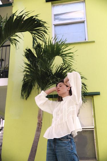 BLOUSE BIMATIÈRE À DENTELLE - Blanc cassé de Zara