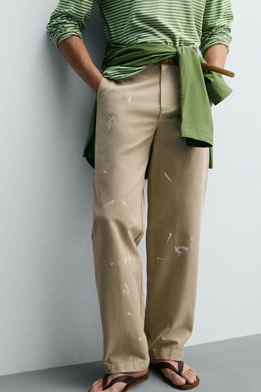 PANTALÓN CHINO DE AJUSTE RECTO CON SALPICADURAS - Beige de Zara