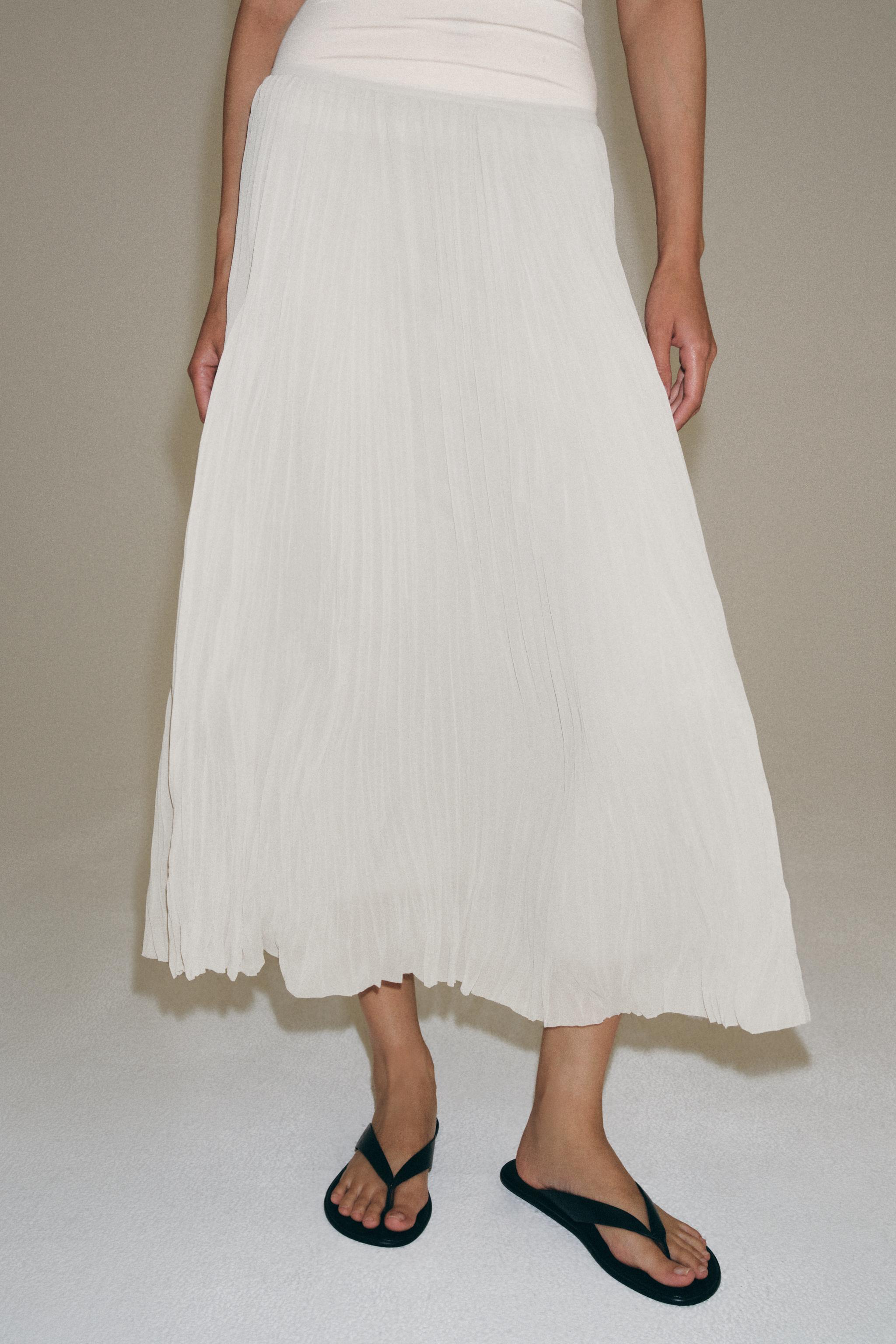 ZW COLLECTION PLEATED MIDI SKIRT — Light gray