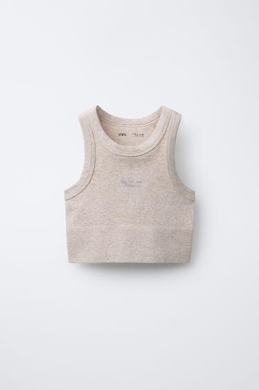 SLOGAN SEAMLESS CROP TOP - Sand / Marl by Zara