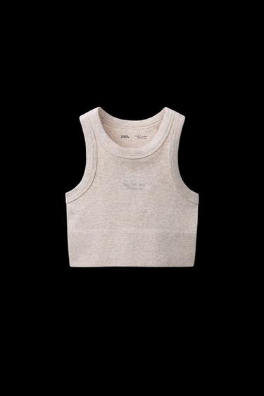 TOP CROPPED SEAMLESS TEXTO - Arena / Vigoré de Zara - Imagen 0