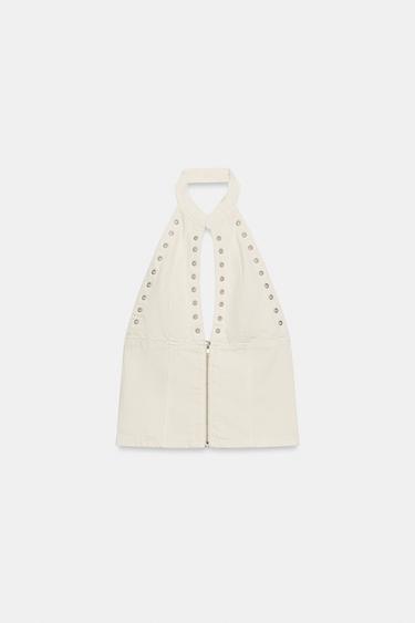 HALTER NECK TOP WITH EYELETS - Oyster-white by Zara - Image 5