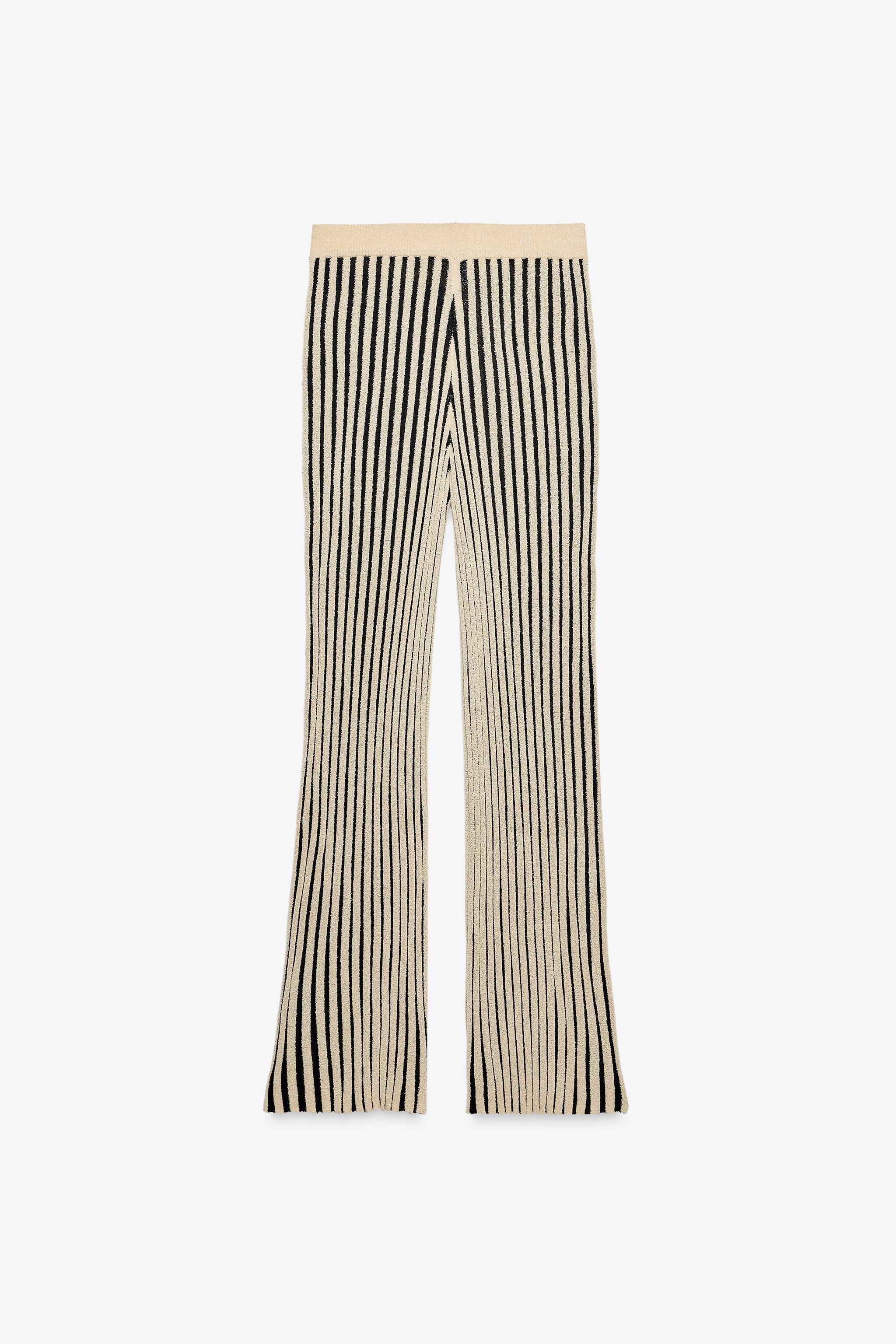ZARA カットストライプニットパンツ 8779/189 STRIPED CUT KNIT PANTS - Ecru / Black | ZARA United States