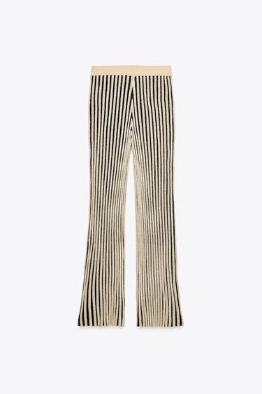 PANTALON EN MAILLE COUPÉ RAYURES - Écru / Noir de Zara - Image 6