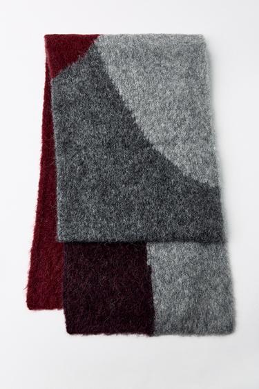 Zara PRINTED ALPACA BLEND SCARF - Burgundy