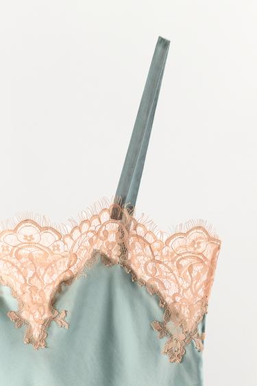 TOP STYLE LINGERIE SATINÉ AVEC DENTELLE - Bleu canard de Zara - Image 7