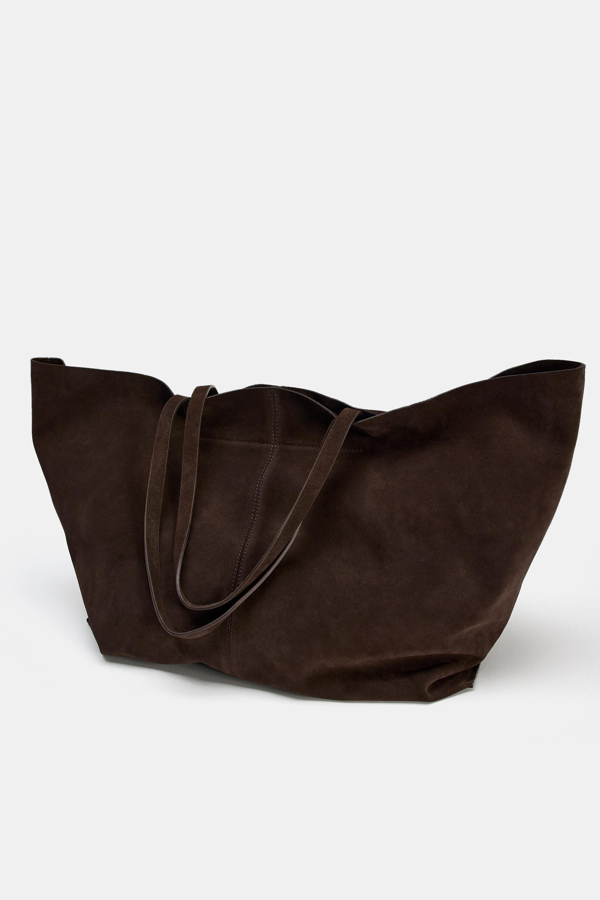 MAXI SHOPPER SPLIT LEATHER BAG - Brown | ZARA United States