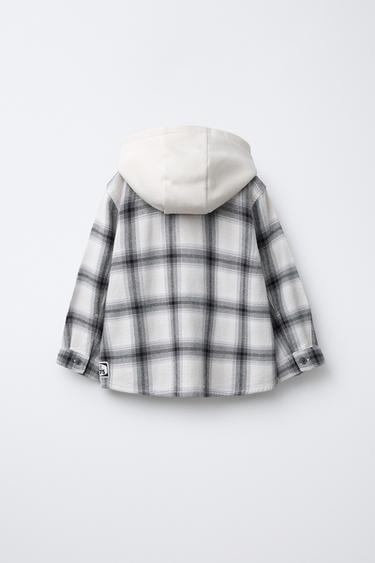 CHEMISE À CAPUCHE EN MOLLETON À IMPRIMÉ CARREAUX - Blanc / Noir de Zara - Image 1