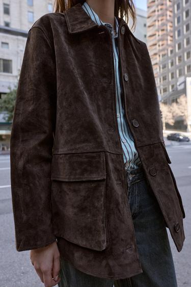100% LEATHER SUEDE JACKET - Brown by Zara - Image 3