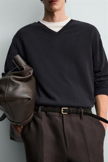 PULL LÉGER COTON ET LIN - Bleu marine de Zara - Image 4