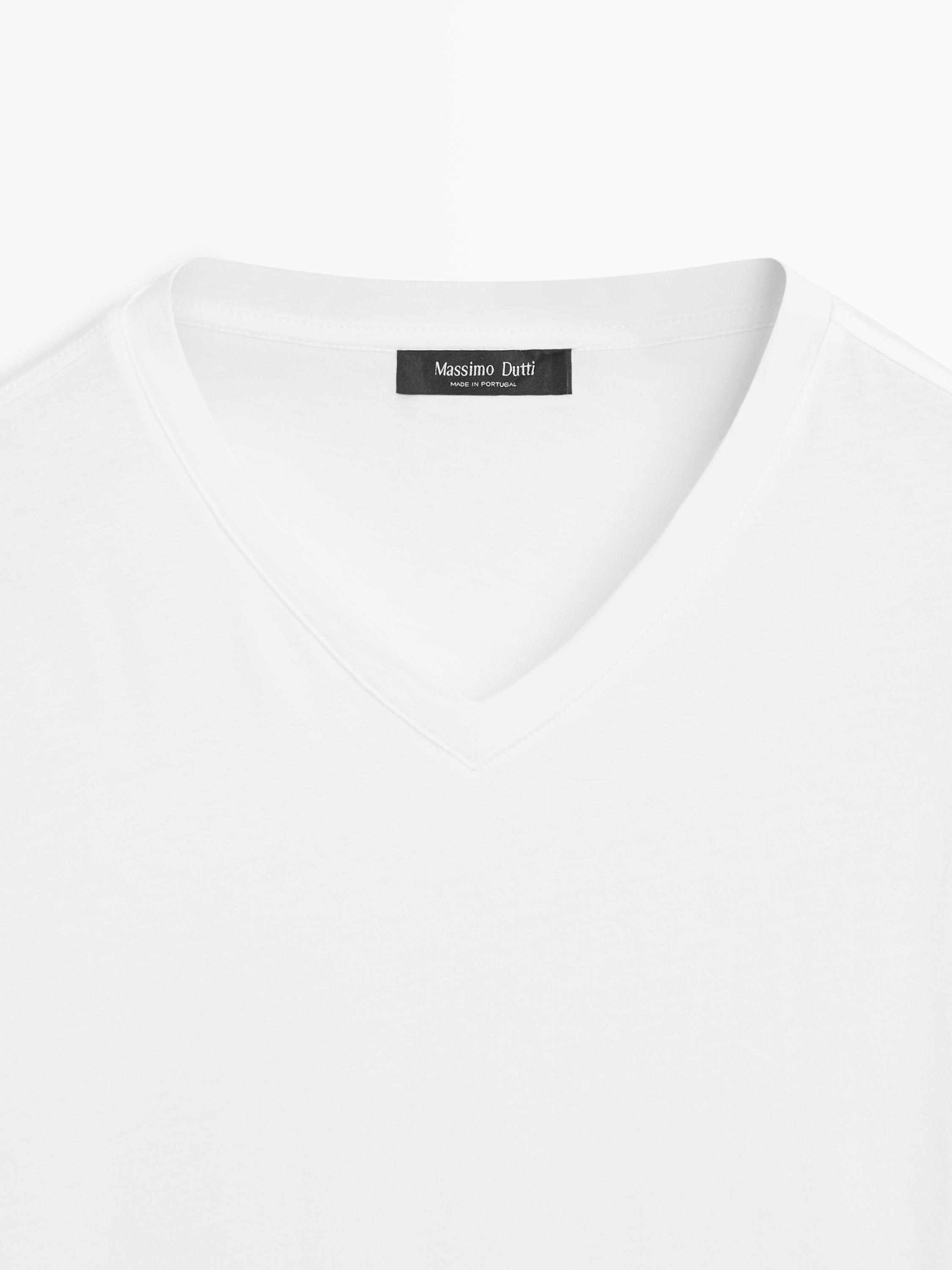 T-shirt col en V 100 % coton