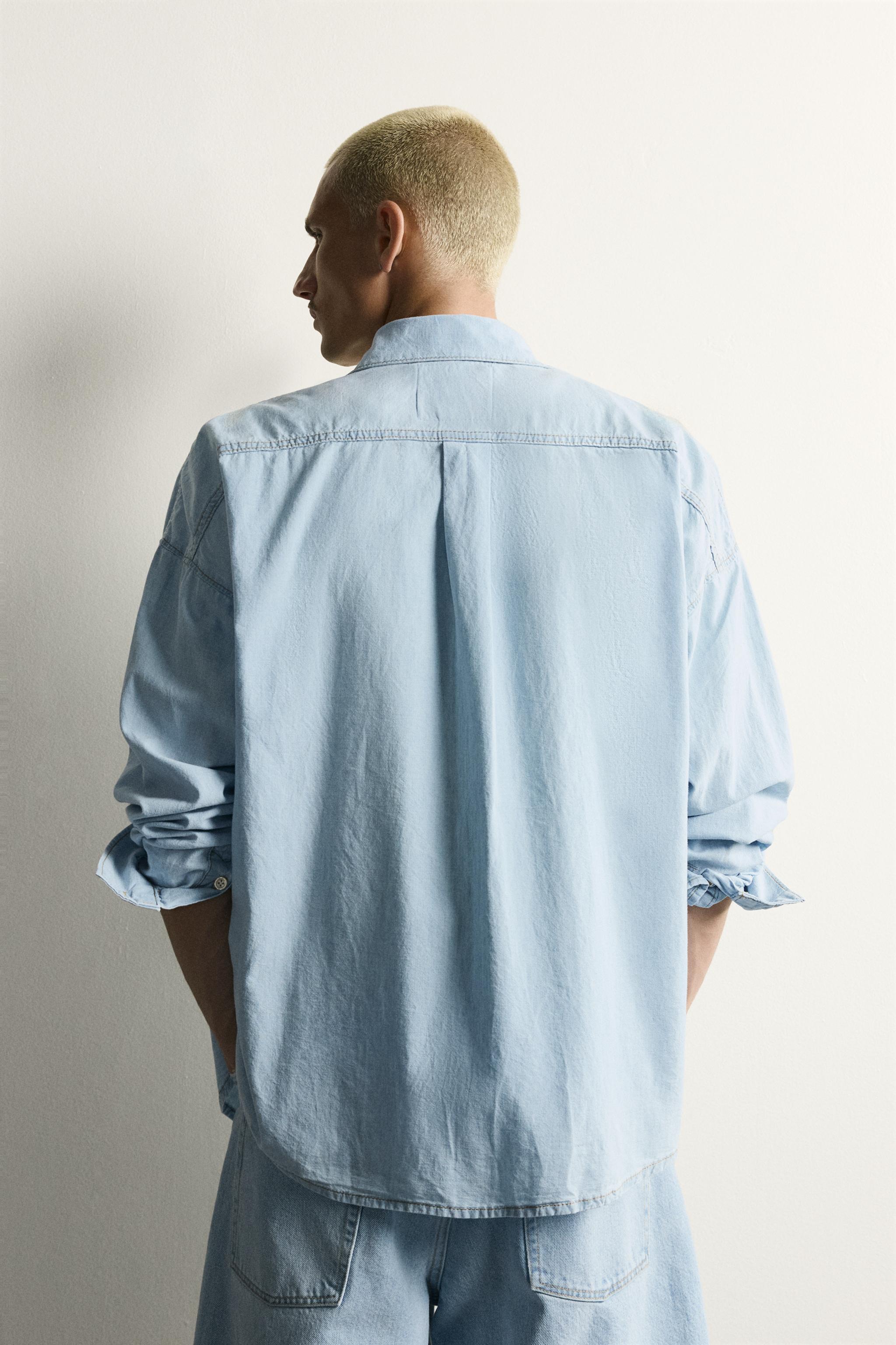 Мужские рубашки Zara LIGHTWEIGHT WASHED DENIM SHIRT — фото 3