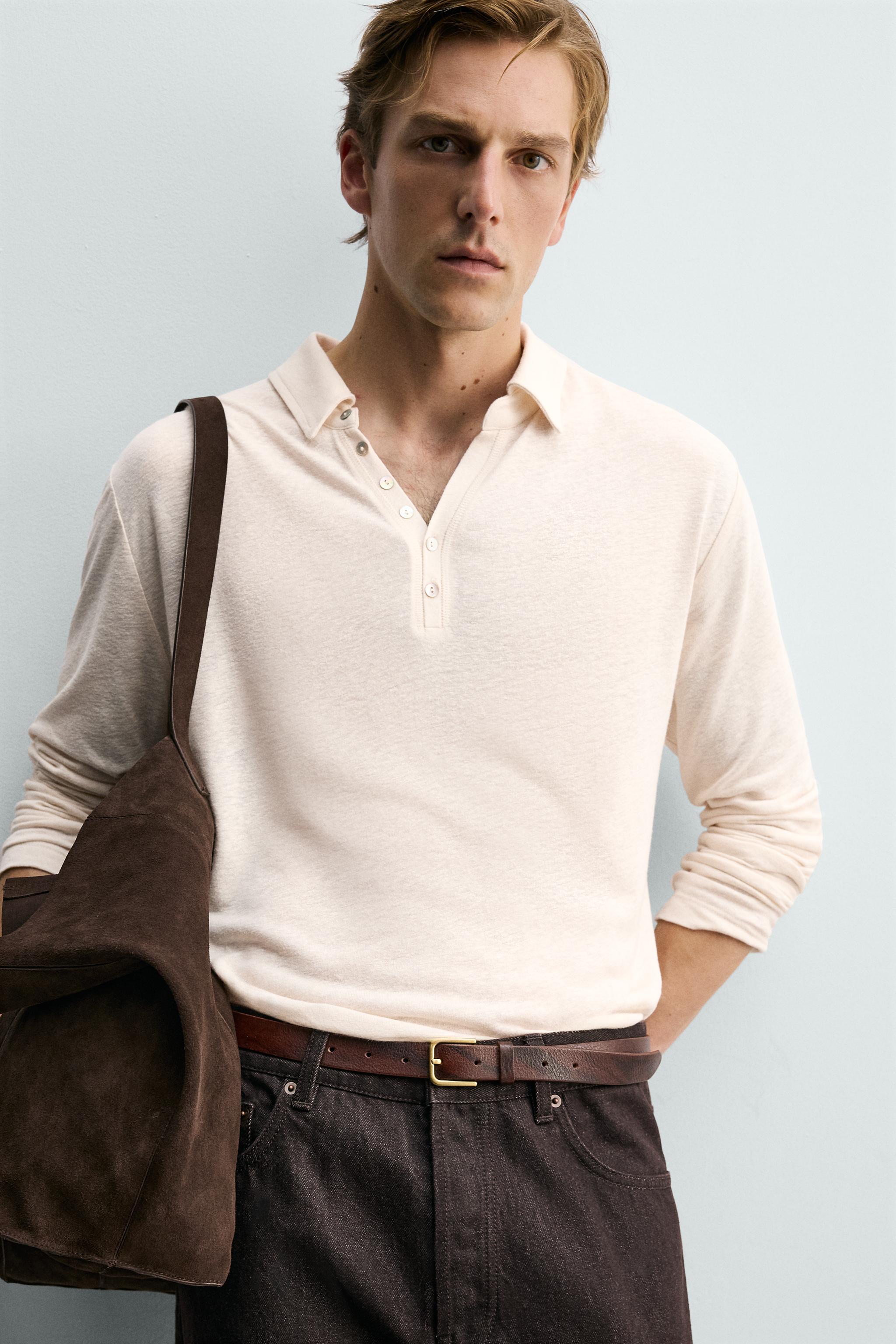 RELAXED FIT VISCOSE - LINEN POLO SHIRT