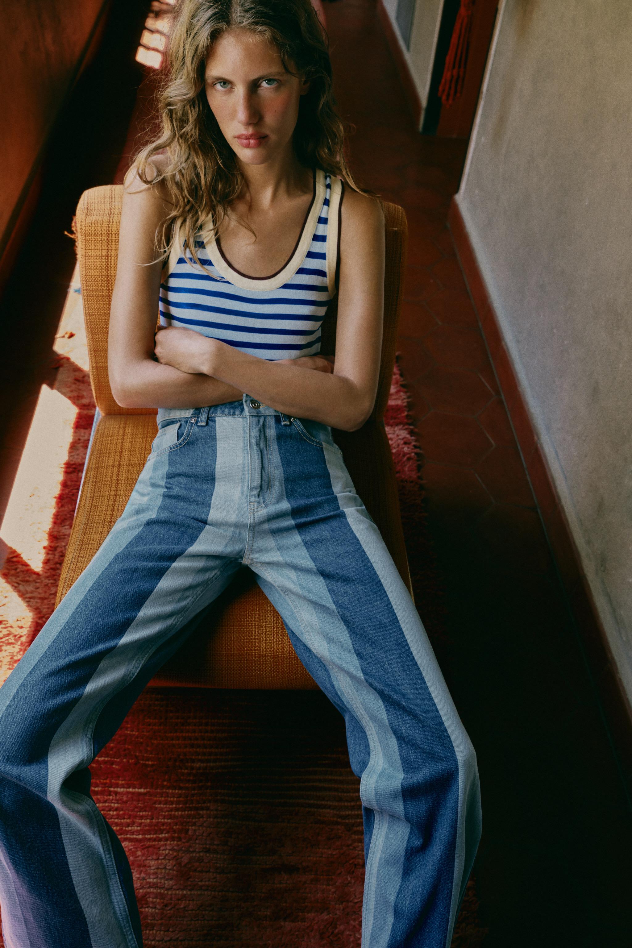Zara Z1975 ORTA BEL ÇİZGİLİ STRAIGHT FIT JEAN görsel 7