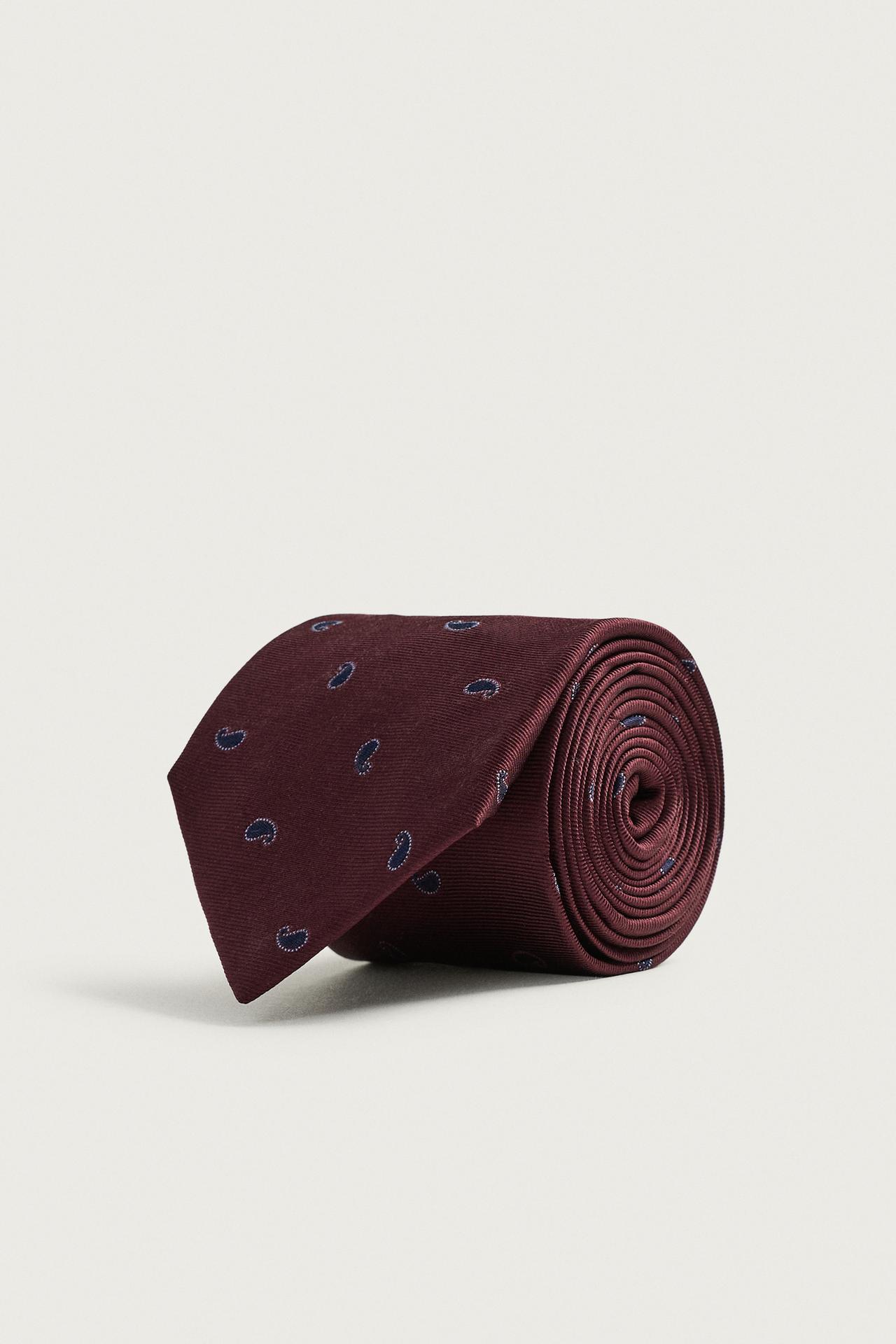 100% SILK PAISLEY TIE — Maroon