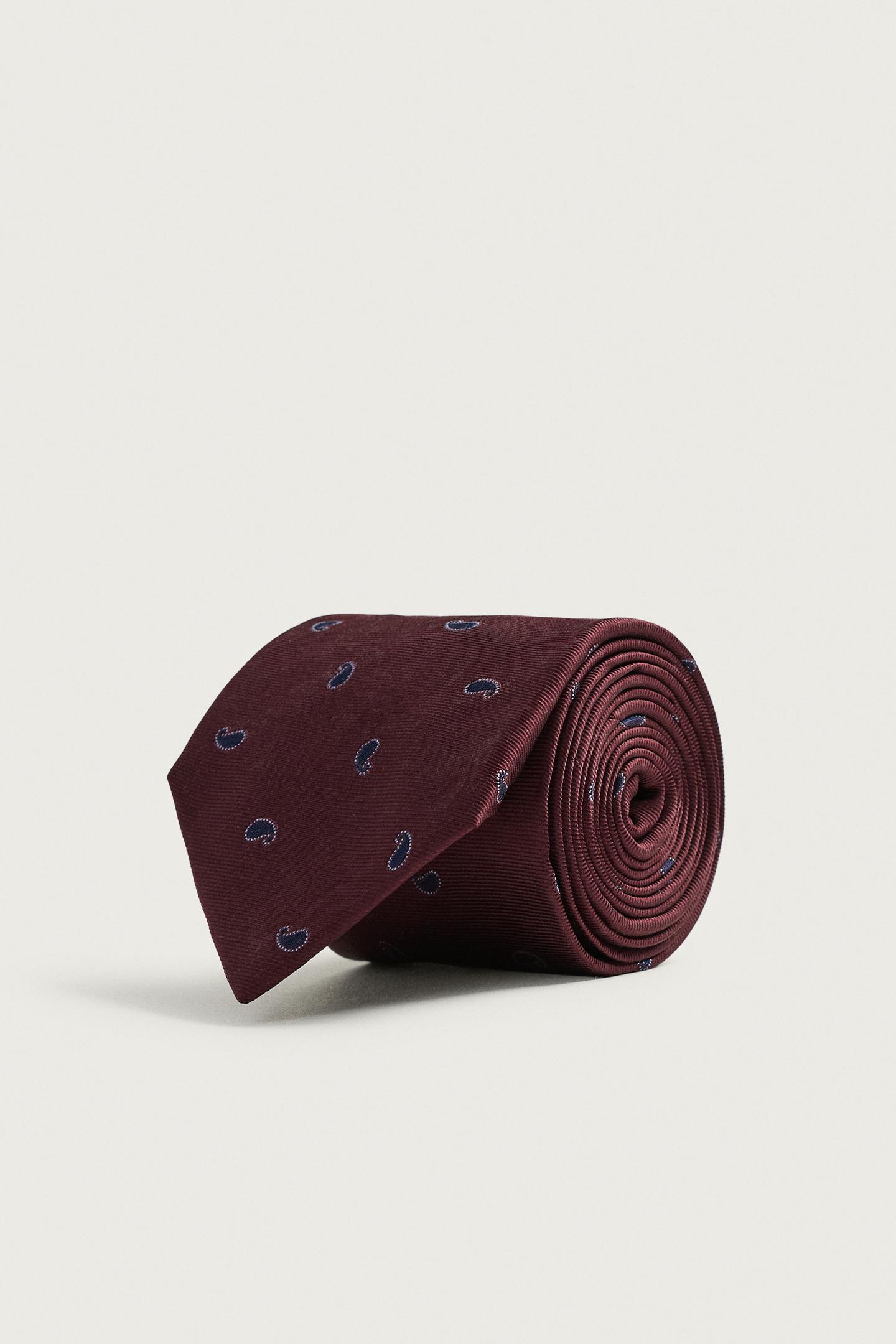 Мужские галстуки Zara 100% Silk Paisley Tie, цвет: Тёмно-бордовый — фото 2