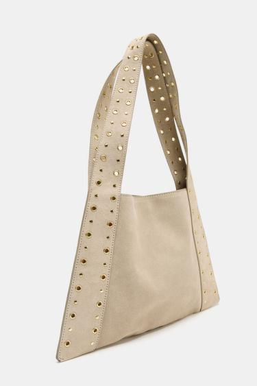 SACS EN CUIR VELOURS BANDOULIÈRE AVEC CLOUS - SABLE/MARRON de Zara - Image 3