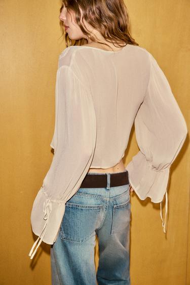 TOP BRODERIES ET LIENS - Rose pâle de Zara - Image 4