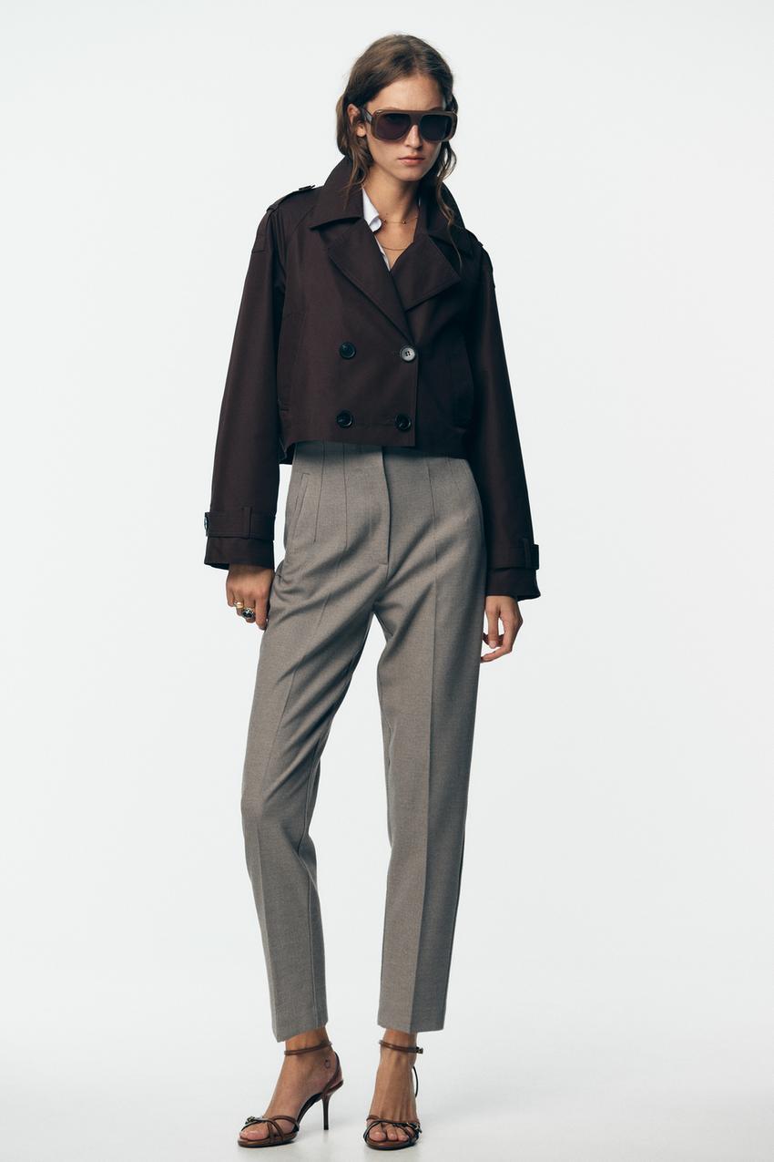 zara dress pants high waisted Zara Beige Khaki Chino Pleated High Waisted Tapered Trousers Dress Pan –  Brie main image 1