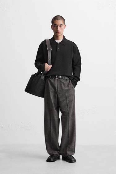 Zara 人造絲混紡針織 POLO 衫 - 黑色