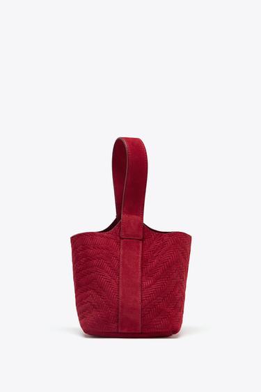 BOLSO PIEL SERRAJE MINI SACA TRENZADA - Rojo de Zara