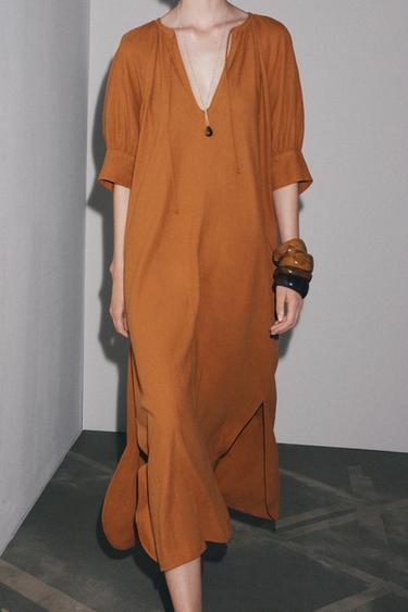 ZW COLLECTION LINEN TUNIC DRESS - Toffee by Zara - Image 3