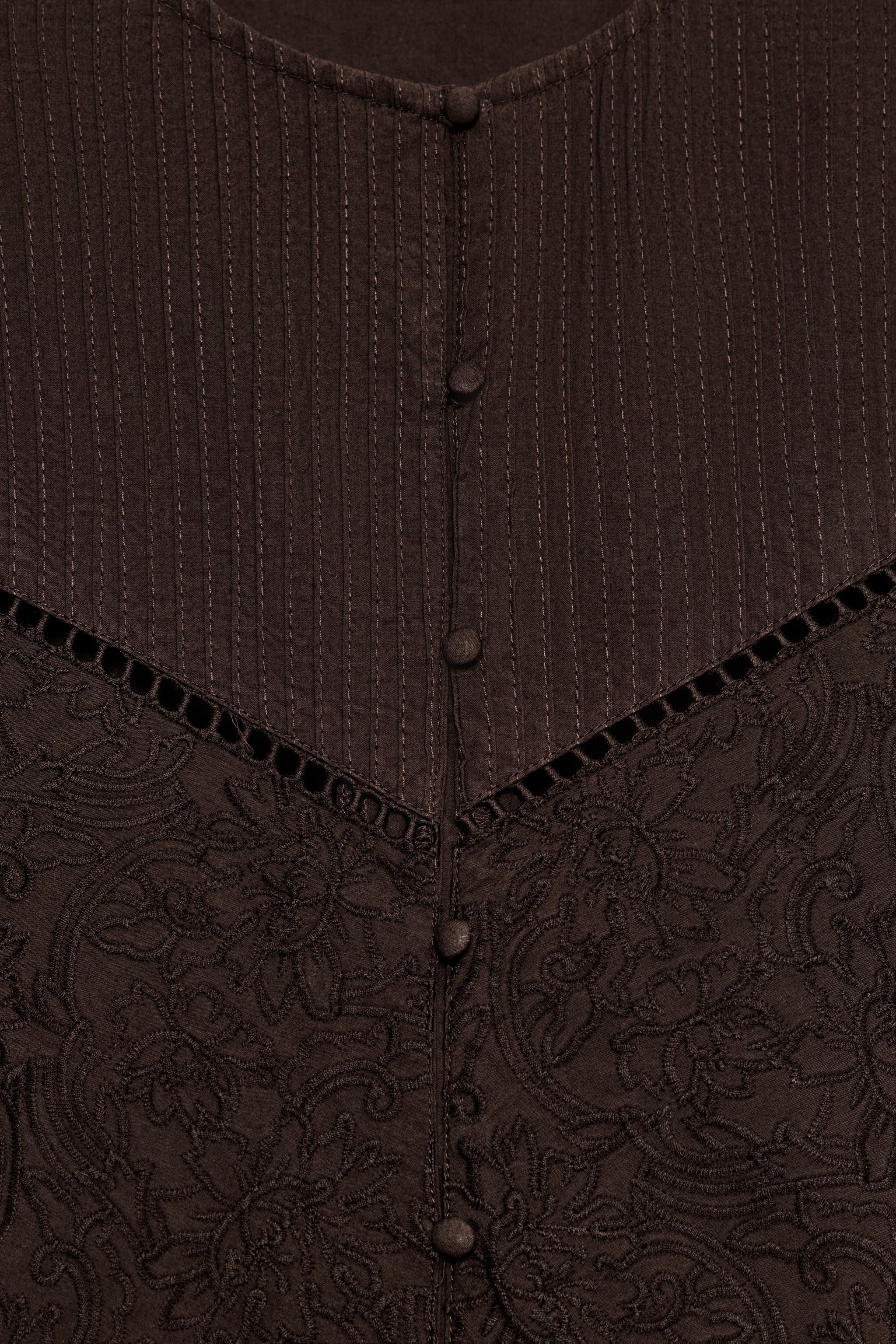 EMBROIDERED POPLIN MINI DRESS - Brown | ZARA United States EMBROIDERED POPLIN MINI DRESS - Brown | ZARA United States