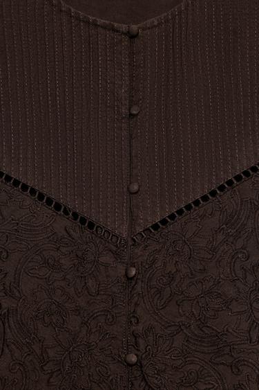 ROBE COURTE EN POPELINE BRODÉE - Marron de Zara - Image 7