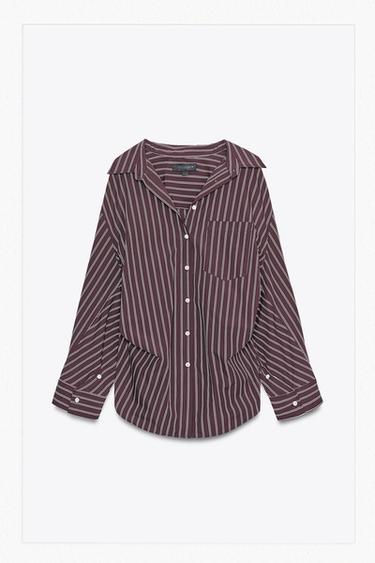 STRIPED SHIRT - Burgundy by Zara