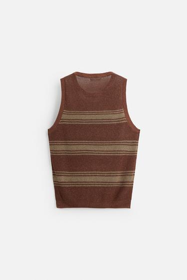 T-SHIRT EN MAILLE DÉBARDEUR LIN - VISCOSE - Marron de Zara - Image 7
