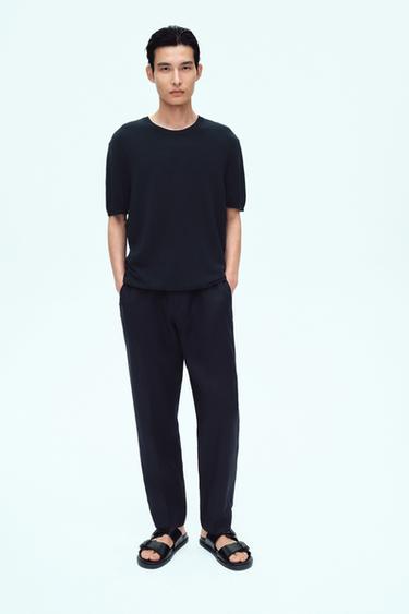 VISCOSE BLEND KNIT T-SHIRT - Navy blue by Zara