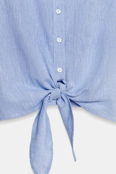 LINEN BLEND SHIRT WITH KNOT - Light blue by Zara - Image 5