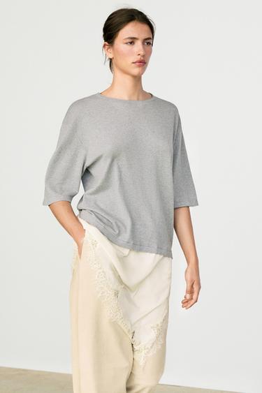 Zara Sweater with contrast lace detail - Mid-gray