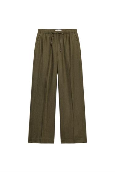 STRAIGHT LINEN BLEND TROUSERS - Khaki by Zara