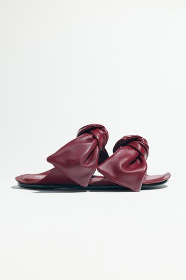 LEATHER BOW SANDALS - Burgundy Red by Zara