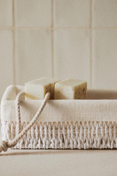 Zara RECTANGULAR FABRIC INTERIOR BASKET - White