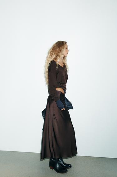 SATIN MIDI SKIRT - Dark aubergine by Zara - Image 3