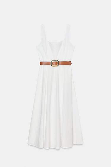MIDI DRESS WITH BELT - White by Zara - Image 0