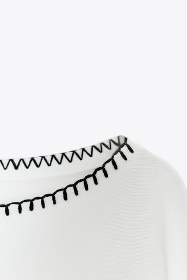 CONTRAST EMBROIDERY KNIT TOP - White by Zara - Image 8