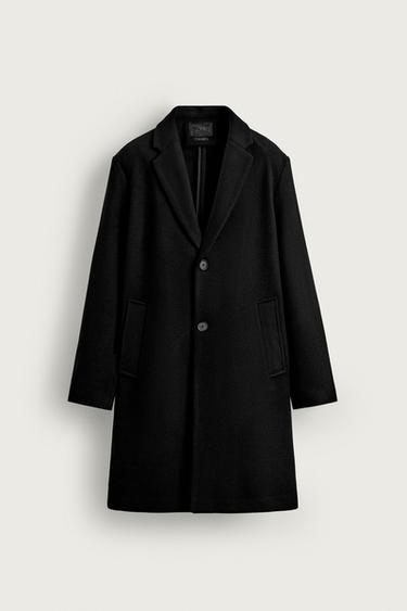 ABRIGO REGULAR FIT CON LANA - Negro de Zara