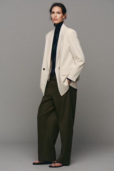 Zara OVERSIZED DOUBLE-BREASTED BLAZER - Oyster-white