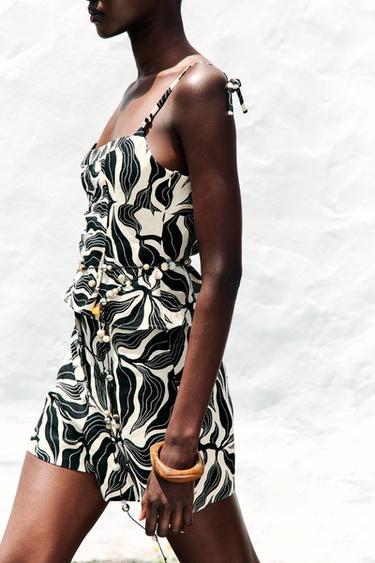 BERMUDA IMPRIMÉ TAILLE HAUTE AVEC LIN - Noir / Écru de Zara - Image 2