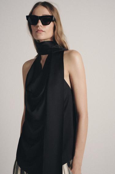 TOP HALTER FOULARD FRANGES ZW COLLECTION - Noir de Zara - Image 3